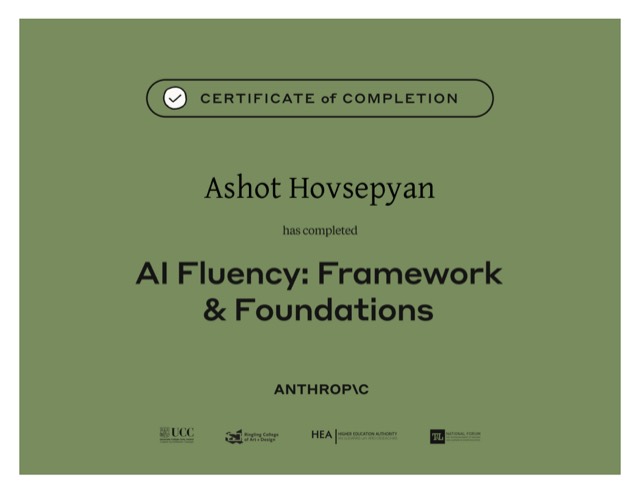 AI Fluency: Framework & Foundations — Anthropic Academy certificate of completion