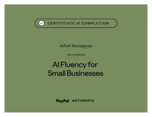 AI Fluency for Small Businesses — Anthropic Academy certificate of completion
