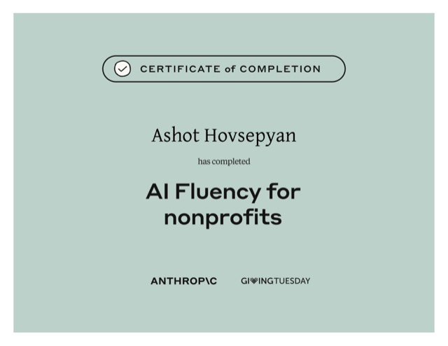 AI Fluency for Nonprofits — Anthropic Academy certificate of completion