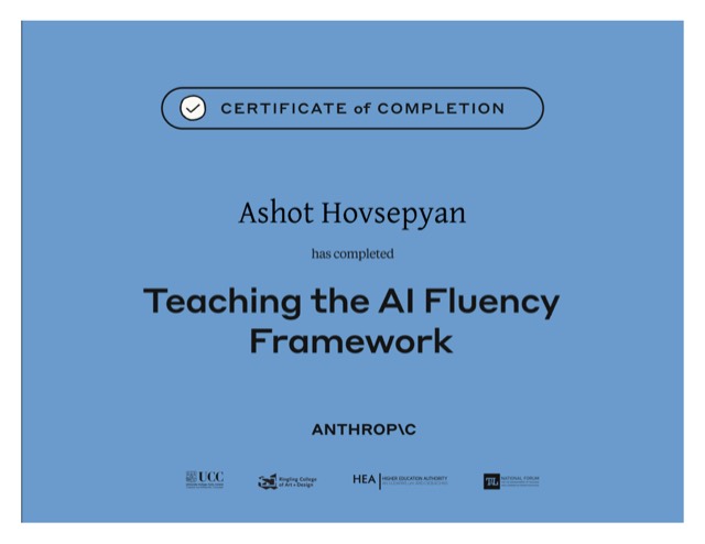 Teaching the AI Fluency Framework — Anthropic Academy certificate of completion