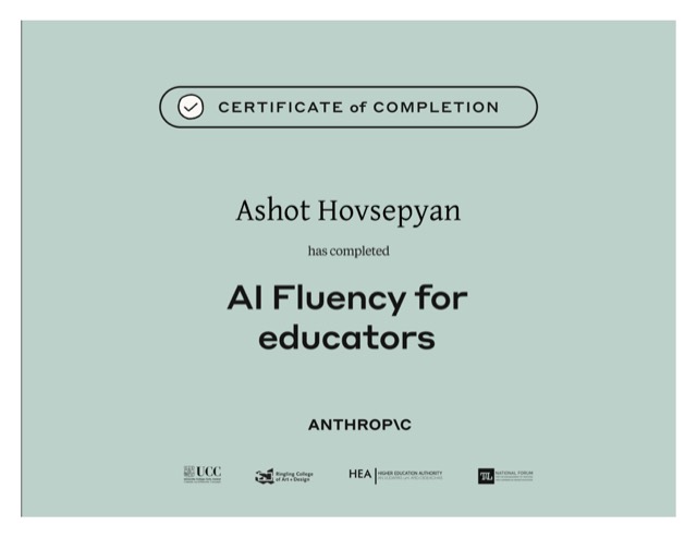 AI Fluency for Educators — Anthropic Academy certificate of completion